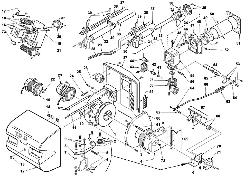 Запчасти для  горелки Riello серии RS 28/M (824 T1) 3781011
