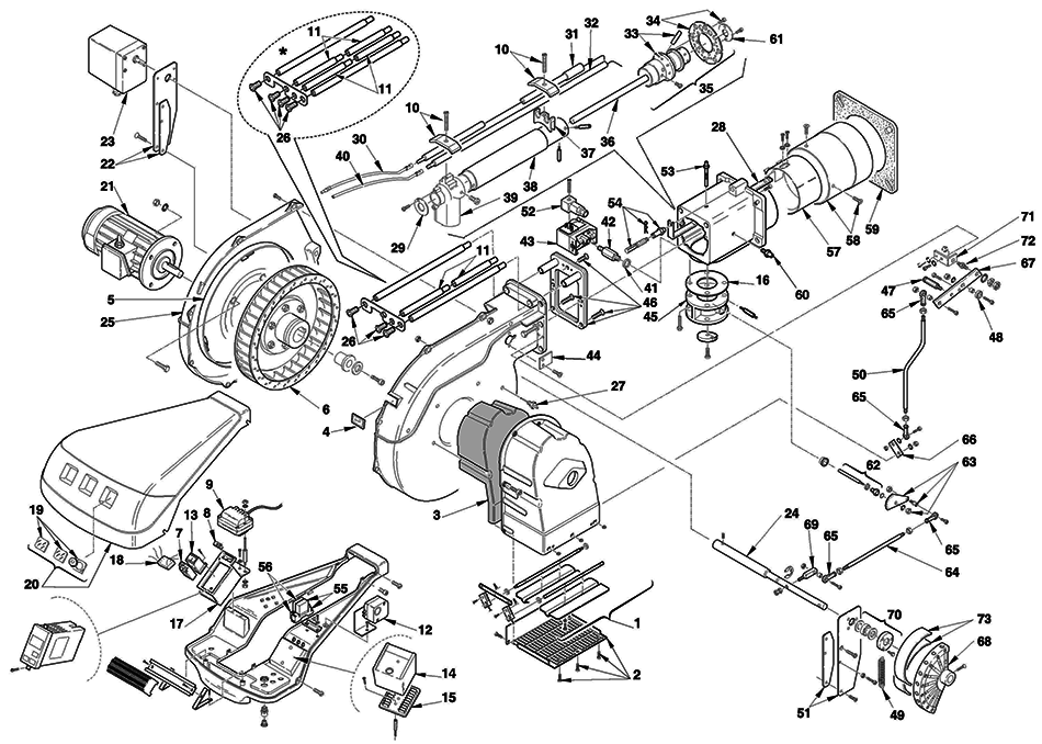 Запчасти для  горелки Riello серии RS 250/M MZ (866 T) 3788431